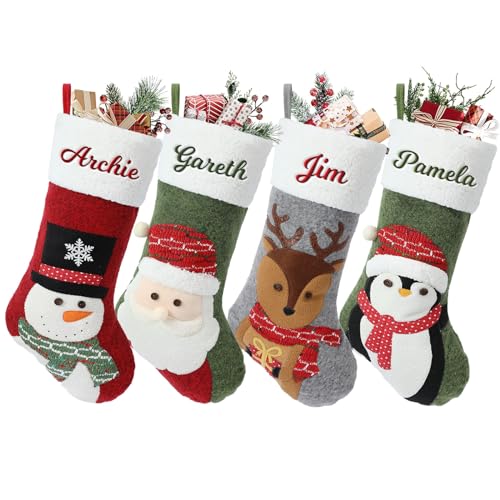 SearchI 2 Pcs Weihnachtsstrumpf Personalisiert Große Weihnachtsstrümpfe Dekoration mit Stickerei Namen Weihnachtsmann Personalisierte Hängende Strümpfe für Weihnachten Urlaub Kamin Party Dekoration von SearchI