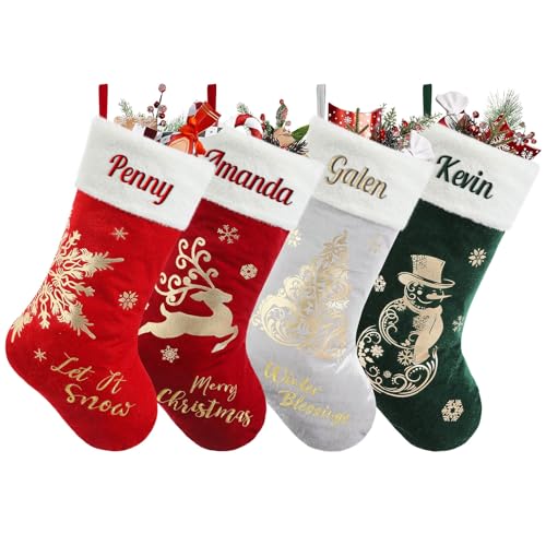 SearchI 2er Personalisierte Weihnachtsstrümpfe 48cm Bestickter Nikolausstrumpf Christmas Stockings Personalisierter Weihnachtsstrumpf zum Aufhängen & Befüllen Kamin Geschenkhalter für Weihnachtsbaum von SearchI