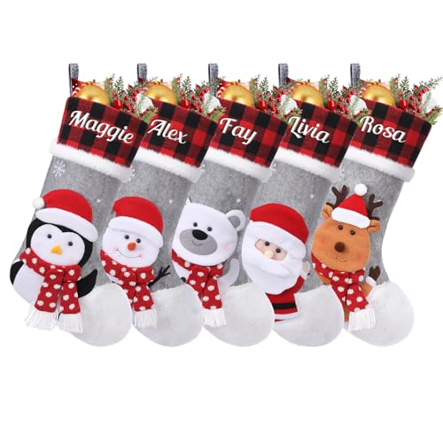 SearchI 2er Personalisierte Weihnachtsstrümpfe Nikolausstrumpf Christmas Stockings,Personalisierter Weihnachtsstrumpf zum Aufhängen&Befüllen Kamin Hängende Ornamente Geschenkhalter für Weihnachtsbaum von SearchI