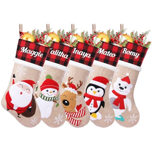 SearchI 2er Personalisierte Weihnachtsstrümpfe Nikolausstrumpf Christmas Stockings,Personalisierter Weihnachtsstrumpf zum Aufhängen&Befüllen Kamin Hängende Ornamente Geschenkhalter für Weihnachtsbaum von SearchI