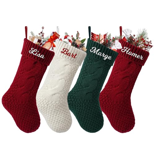 SearchI 3er Gestrickte Weihnachtsstrümpfe Personalisiert 18” Großer Individuelle Bestickte Name Nikolausstrumpf mit Benutzerdefinierte Christmas Stockings für Kamin Feiertags Familienparty Dekoration von SearchI