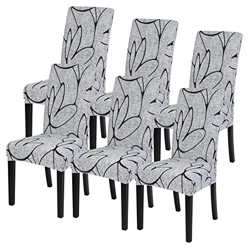 SearchI 4/6 PCS Stretch Stuhlbezug Schonbezüge Waschbar Sitzabdeckung Moderne Stuhlhussen Dekoration Abnehmbar Chair Cover für Esszimmer Hotel Restaurant (Grau Lotuses, 6PCS) von SearchI