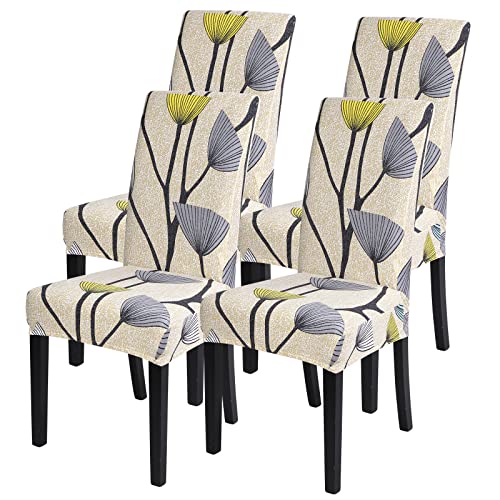 SearchI 4/6 PCS Stretch Stuhlbezug Schonbezüge Waschbar Sitzabdeckung Moderne Stuhlhussen Dekoration Abnehmbar Chair Cover für Esszimmer Hotel Restaurant (Löwenzahn, 4PCS) von SearchI