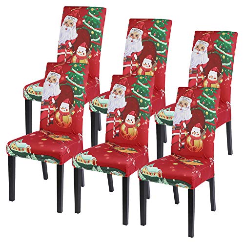 SearchI 4/6 PCS Weihnachtlich Stuhlhussen Stretch Weihnachten Stuhlbezug Universal Festlich Chair Cover Moderne Xmas Stulabdeckung Esszimmer Partys Bankett Beschütze (Weihnachtsmann, 6PCS) von SearchI