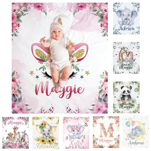 SearchI Babydecke mit Namen Personalisierte Kuscheldecke Einhorn Kinder Namensdecke Weich Warme Baby-Überwurfdecke Individuelle Baby Decke Geschenke für Junge Mädchen(Rosa-Einhorn,130x150cm) von SearchI