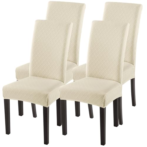 SearchI Esszimmer Stuhlbezüge 4er Set, Elastischer Jacquard Parsonstuhl Hussen, Abnehmbare Waschbare Stuhlschoner für Esszimmer, Hotel, Zeremonie (Beige Rhombus, 4 Stück) von SearchI