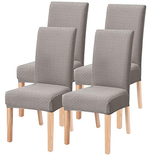 SearchI Esszimmer Stuhlbezüge 4er Set, Elastischer Jacquard Parsonstuhl Hussen, Abnehmbare Waschbare Stuhlschoner für Esszimmer, Hotel, Zeremonie (Kamel Strickmuster, 4 Stück) von SearchI