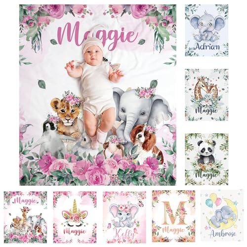 SearchI Personalisierte Babydecke mit Namen 130x150cm,Weich Warme Baby-Überwurfdecke für Junge Mädchen,Kinderdecke Namensdecke Personalisiert Geburtstaggeschenk(Tierfamilie) von SearchI