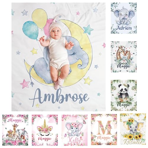 SearchI Personalisierte Babydecke mit Namen 150x200cm,Weich Warme Baby-Überwurfdecke für Junge Mädchen,Kinderdecke Namensdecke Personalisiert Geburtstaggeschenk(Elefantenmond) von SearchI