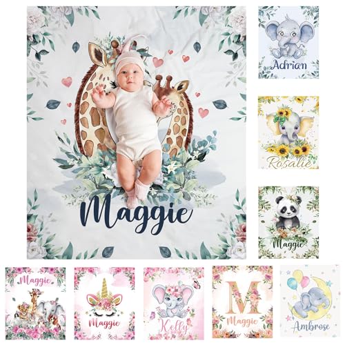 SearchI Personalisierte Babydecke mit Namen 70x100cm,Weich Warme Baby-Überwurfdecke für Junge Mädchen,Kinderdecke Namensdecke Personalisiert Geburtstaggeschenk(Giraffe) von SearchI