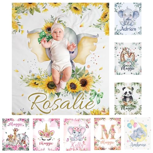 SearchI Personalisierte Babydecke mit Namen 90X120cm,Weich Warme Baby-Überwurfdecke für Junge Mädchen,Kinderdecke Namensdecke Personalisiert Geburtstaggeschenk(Elefantengelb) von SearchI