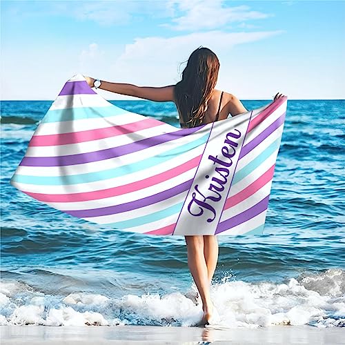 SearchI Personalisiertes Strandtuch mit Individuellem Namen 76X152cm,Schnell Trocknendes Mikrofaser Strandtuch Bequem und Weich Badehandtuch für Strand, Reise, Sauna(Rosa Blau) von SearchI