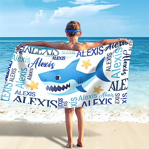 SearchI Personalisiertes Strandtuch mit Individuellem Namen 76X152cm,Schnell Trocknendes Mikrofaser Strandtuch Bequem und Weich Badehandtuch für Strand, Reise, Sauna,Camping,Schwimmen(Blauer Delphin) von SearchI