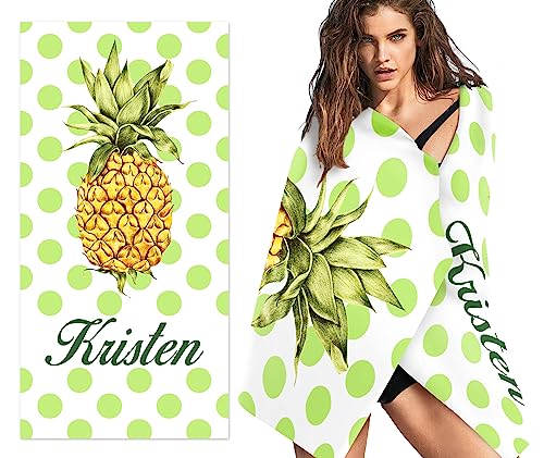 SearchI Personalisiertes Strandtuch mit Namen,Mikrofaser Badetuch Leicht und Schnelltrocknend für Reise, Strand, Sauna,Personalisiert Decke Geschenke für Kinder Erwachsene(Ananas,76x162cm) von SearchI