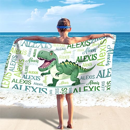 SearchI Personalisiertes Strandtuch mit Namen 76x152cm Kein Sand Schnell Trocknendes Badetuch Mikrofaser Strandtuch Personalisierte Geschenke für Fitness,Reisen,Strand,Sauna,Outdoor(Dinosaurier 1) von SearchI