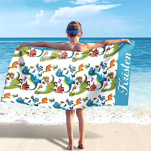 SearchI Personalisiertes Strandtuch mit Namen 76x152cm Kein Sand Schnell Trocknendes Badetuch Mikrofaser Strandtuch Personalisierte Geschenke für Fitness,Reisen,Strand,Sauna,Outdoor(Dinosaurier 2) von SearchI