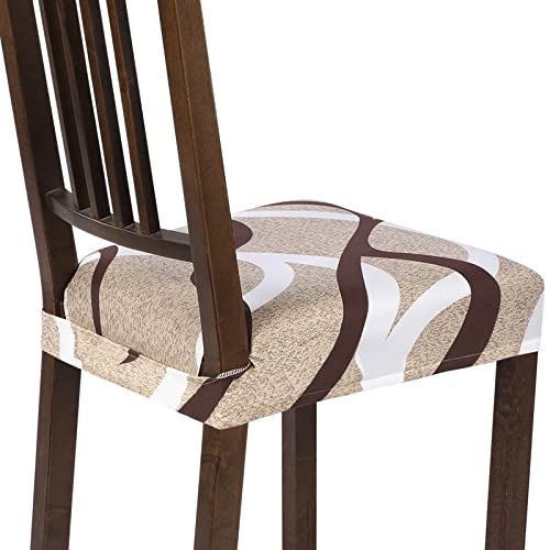 SearchI Stretch Set von 4 Weiche Abnehmbare Waschbare Sitzbezüge für Esszimmerstühle, Sitzschutzbezug Esszimmer (Rückenbezogen, Beige) von SearchI
