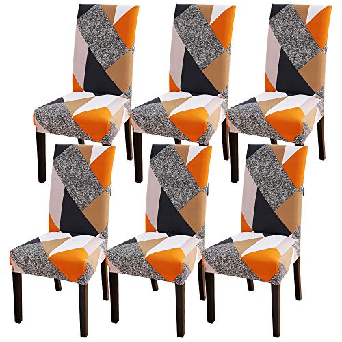 SearchI Stretch Stuhlhussen 6er Set Stuhlbezug Moderne Stuhlüberzug Elastische Abnehmbar Waschbar Spannbezug für Esszimmerstühle Schwingstuhl Bezug Hochzeit Büro Bankette Partys Deko,Orange von SearchI