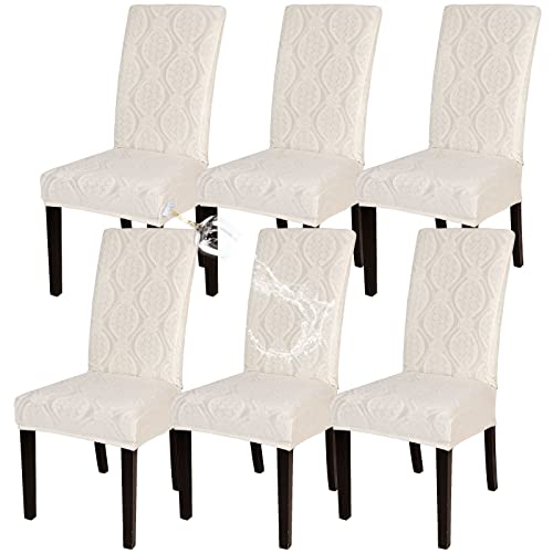 SearchI Wasserdicht Esszimmer Stuhlbezug Stretch Elastische Stuhl Slipcovers Abnehmbarer waschbarer Küchenstuhl Schutz Stuhlhussen Universal Stulabdeckung Mobel Schutz（Beige Blumenmuster，6PCS） von SearchI