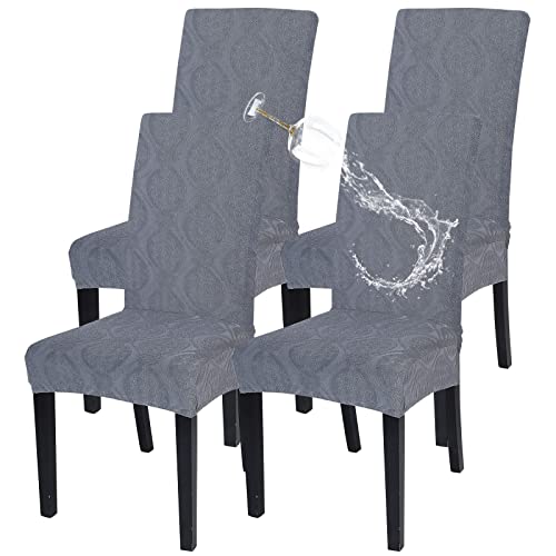 SearchI Wasserdicht Esszimmer Stuhlbezug Stretch Elastische Stuhl Slipcovers Abnehmbarer waschbarer Küchenstuhl Schutz Stuhlhussen Universal Stulabdeckung Mobel Schutz（Grau Blumenmuster，4PCS） von SearchI