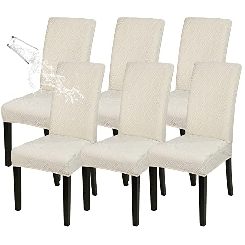 SearchI Waterproof Dining Room Chair Covers, Stretch Parsons Chair Slipcovers Removable Washable Kitchen Chair Protector Cover for Dining Room, Hotel, Banquet (Beige Jacquard, 6PCS) von SearchI