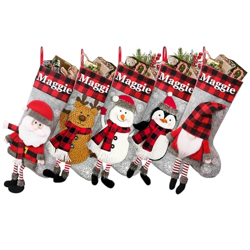 SearchI Weihnachtsstrümpfe Personalisiert 5er Pack, Individuelle Nikolausstrumpf mit Thermotransfer Namen Xmas Socken Weihnachtsbaum Kamin Hängende Ornamente Geschenkhalter Weihnachtsdekorationen von SearchI