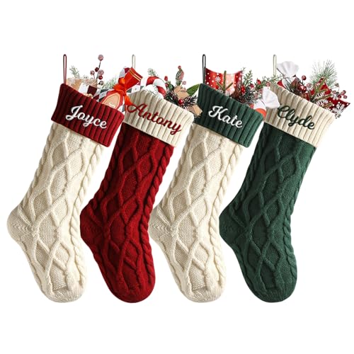 Weihnachtsstrumpf Personalisiert 46cm große gestrickte Nikolausstrumpf Christmas Stockings mit Benutzerdefinierte Namen für Feiertags, Familienparty, Dekoration (1 Stück) von SearchI