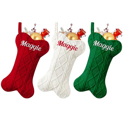 Weihnachtsstrumpf Personalisiert 46cm große gestrickte Nikolausstrumpf Christmas Stockings mit Benutzerdefinierte Namen für Feiertags, Familienparty, Dekoration (2 Stück) von SearchI