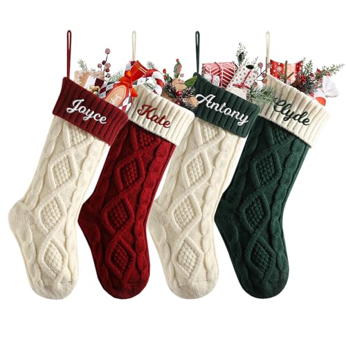 Weihnachtsstrumpf Personalisiert 46cm große gestrickte Nikolausstrumpf Christmas Stockings mit Benutzerdefinierte Namen für Feiertags, Familienparty, Dekoration (3 Stück) von SearchI
