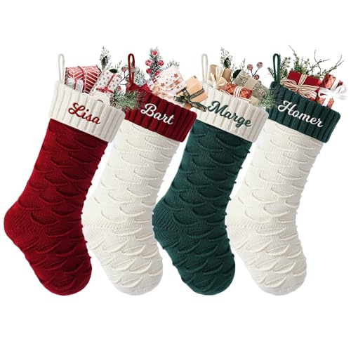 Weihnachtsstrumpf Personalisiert 46cm große gestrickte Nikolausstrumpf Christmas Stockings mit Benutzerdefinierte Namen für Feiertags, Familienparty, Dekoration (5 Stück) von SearchI
