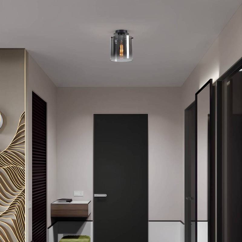 Deckenleuchte Sweden, schwarz/rauchgrau, 1-fl., Stahl, Glas von Searchlight