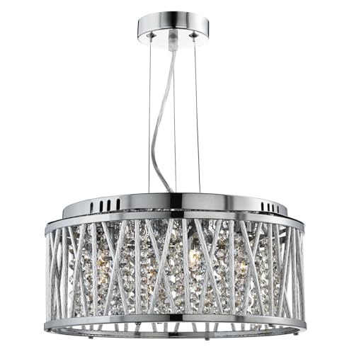 Elise 4Flammige Deckenleuchte/Pendelleuchte, Chrom, Klare Kristallknöpfe, Aluminium Röhrenverkleidung Elise 4Flammige Deckenleuchte/Pendelleuchte, Chrom, Klare Kristallknöpfe, Aluminium Röhrenverkleidung von Searchlight