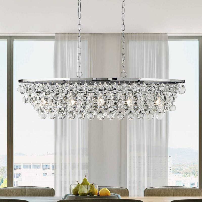 Hängeleuchte Michelle, chrom/klar, Kristallglas, 92 cm, E27 von Searchlight