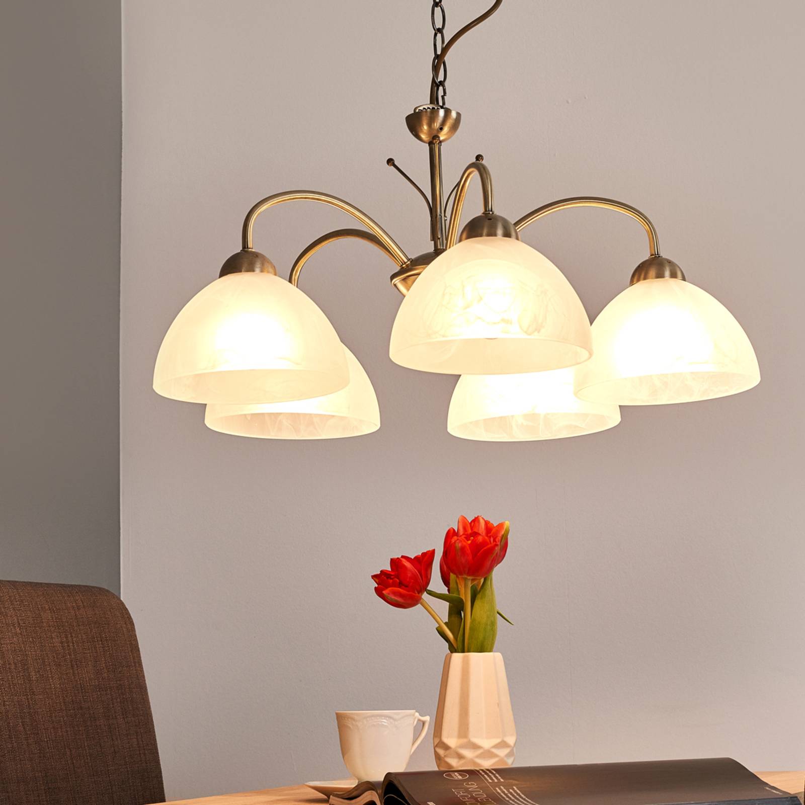 Hängeleuchte Milanese 5-fl., altmessing von Searchlight