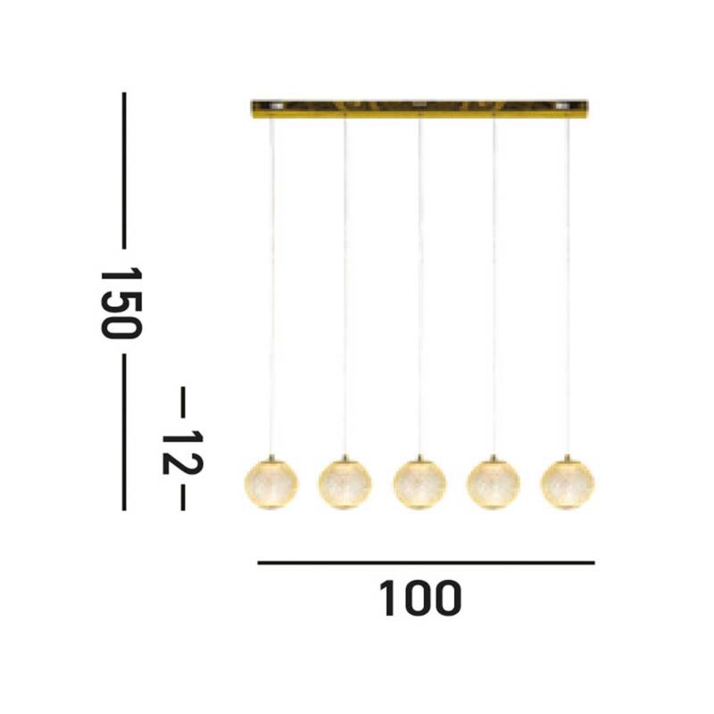 LED-Hängeleuchte Allure, 5-fl., lang, messingfarben, Acryl von Searchlight