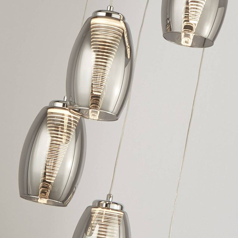 LED-Hängeleuchte Cyclone, 5-flammig, rauchfarben, Glas von Searchlight