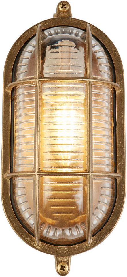 Searchlight Außen-Wandleuchte Bulkhead Round Outdoor Light - Solid Brass & Ribbed Glass, Leuchtmittel wechselbar Searchlight Außen-Wandleuchte Bulkhead Round Outdoor Light - Solid Brass & Ribbed Glass, Leuchtmittel wechselbar von Searchlight
