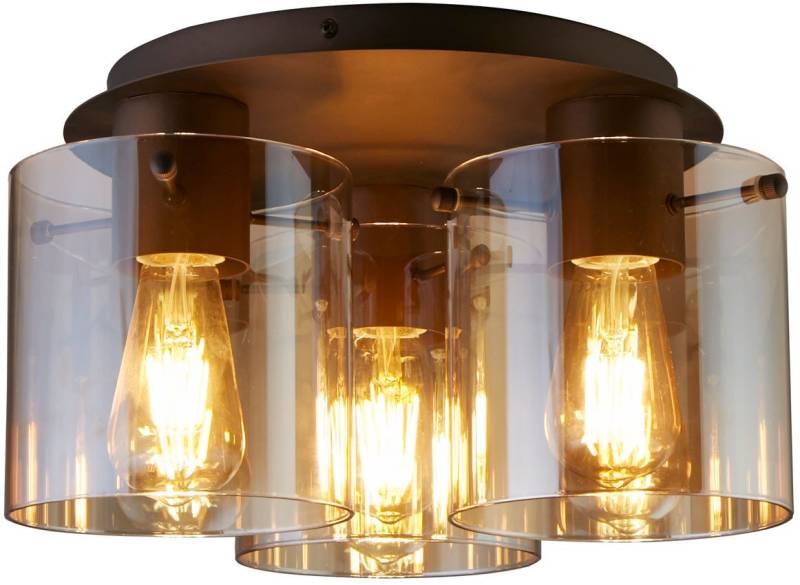 Searchlight Deckenleuchte Sweden 3LT Flush - Mocha Metal & Amber Glass, Leuchtmittel wechselbar von Searchlight