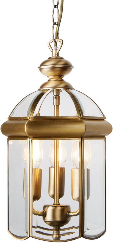 Searchlight Hängeleuchte Bevelled Lantern 3Lt Pendant - Antique Brass Metal & Glass, Leuchtmittel wechselbar von Searchlight