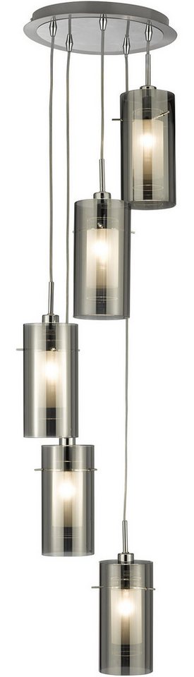 Searchlight Hängeleuchte Duo I 5Lt Pendant - Satin Silver Metal & Smoked Glass, Leuchtmittel wechselbar von Searchlight