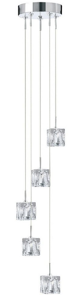 Searchlight Hängeleuchte Ice Cube 5Lt Multi-Drop Pendant - Chrome Metal & Glass, LED fest integriert, Warmweiß von Searchlight