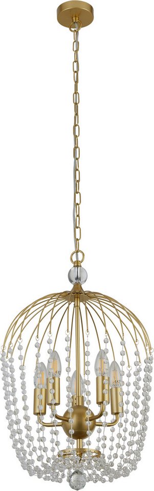 Searchlight Hängeleuchte Shower 5Lt Pendant - Gold Metal & Clear Crystal, Leuchtmittel wechselbar von Searchlight