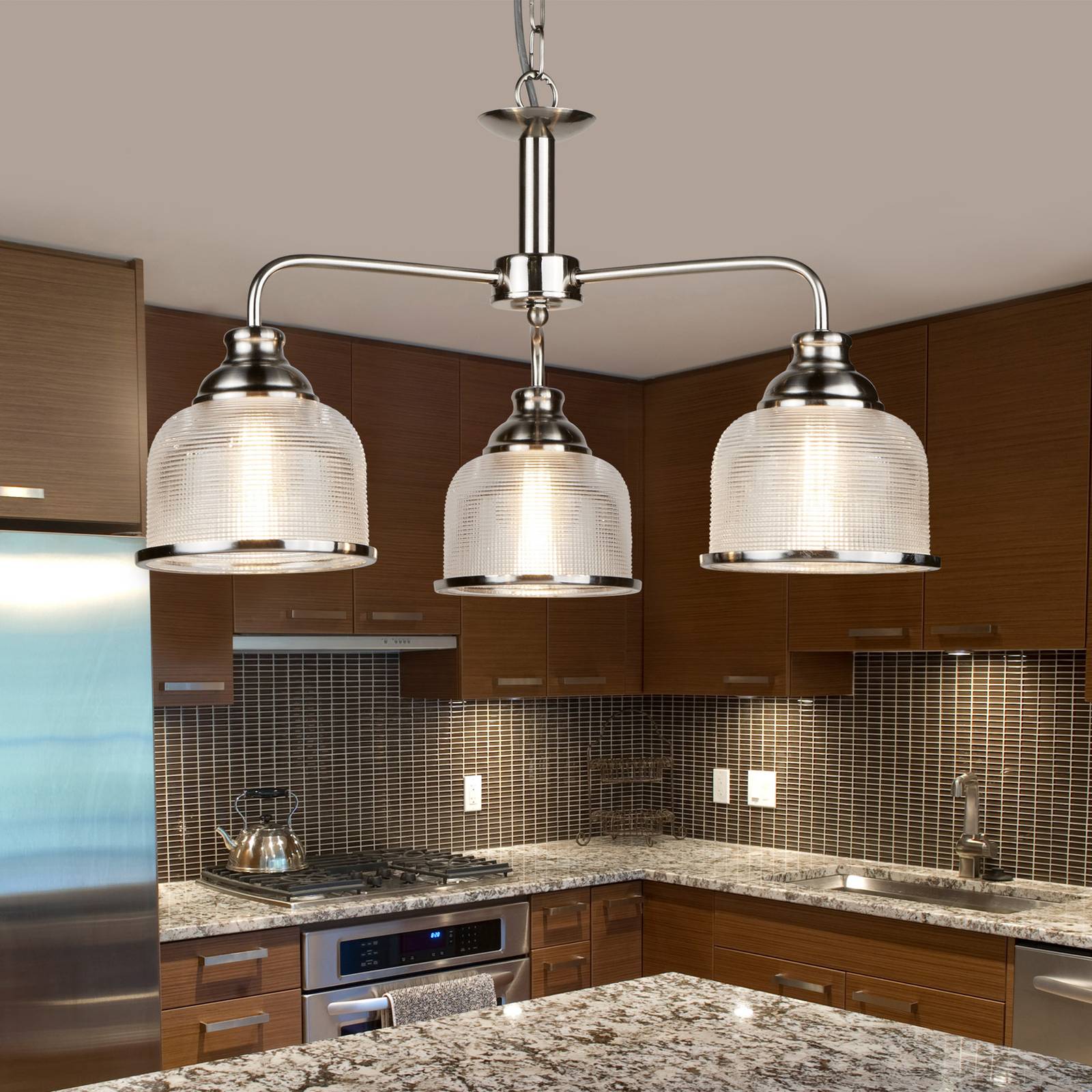 Pendelleuchte Bistro II 3-flg. silber/Riffelglas Pendelleuchte Bistro II 3-flg. silber/Riffelglas von Searchlight