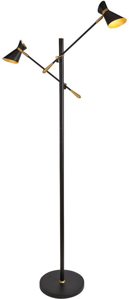 Searchlight Stehlampe Diablo 2Lt LED Adjustable Floor Lamp - Black Metal & Gold, LED fest integriert, Warmweiß von Searchlight
