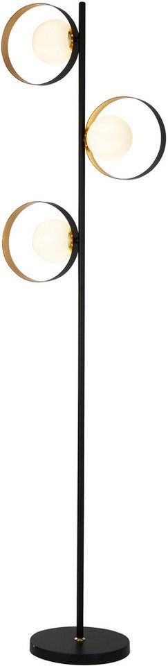 Searchlight Stehlampe Orbital Floor Lamp - Black Metal, Gold Leaf & Opal Glass, Leuchtmittel wechselbar von Searchlight