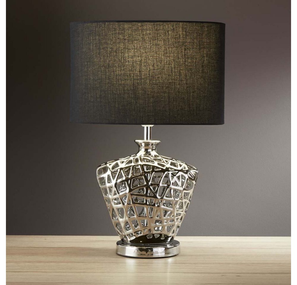 Searchlight Tischleuchte, Leuchtmittel nicht inklusive, Design Schreib Nacht Tisch Lampe Chrom Keramik Leuchte Stoff Schwarz Searchlight Tischleuchte, Leuchtmittel nicht inklusive, Design Schreib Nacht Tisch Lampe Chrom Keramik Leuchte Stoff Schwarz von Searchlight