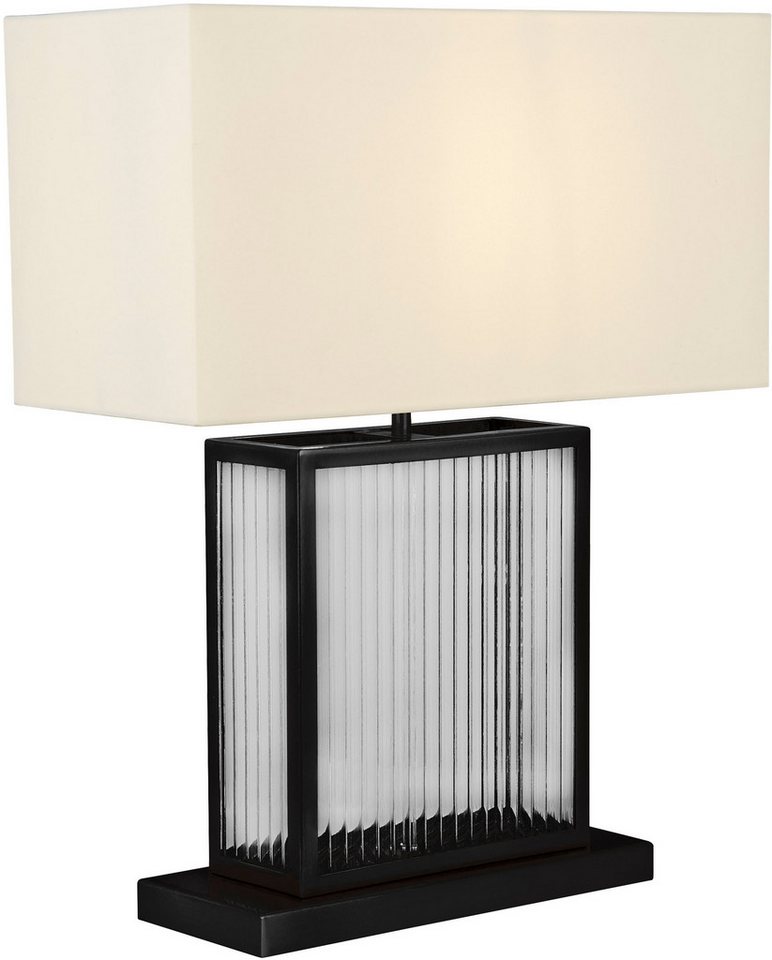 Searchlight Tischleuchte Clarendon Table Lamp - Tempered Glass, Black & Velvet Shade, Leuchtmittel wechselbar von Searchlight