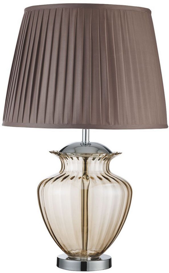 Searchlight Tischleuchte Elina Table Lamp - Amber Glass, Chrome, Brown Pleated Shade, Leuchtmittel wechselbar von Searchlight