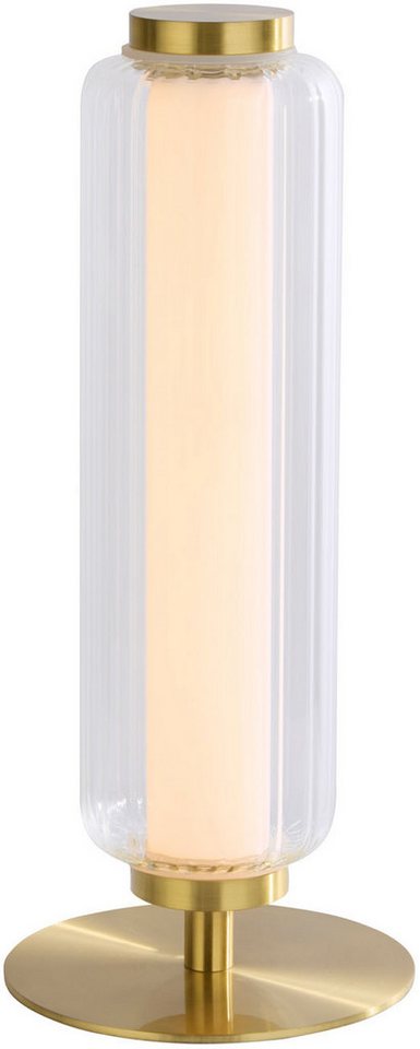 Searchlight Tischleuchte Mod LED Table Lamp, Satin Brass Metal, Opal Acrylic & Clear, LED fest integriert, Warmweiß von Searchlight
