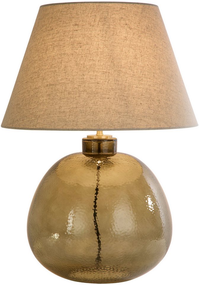 Searchlight Tischleuchte Zenith 1Lt Table Lamp, Green Glass with Natural Linen Shade, Leuchtmittel wechselbar von Searchlight